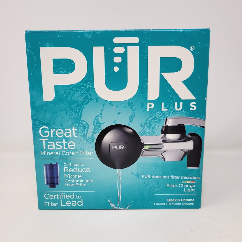 PUR PLUS Black Chrome Faucet Filtration System Mineral‎ Core Filter Easy Install